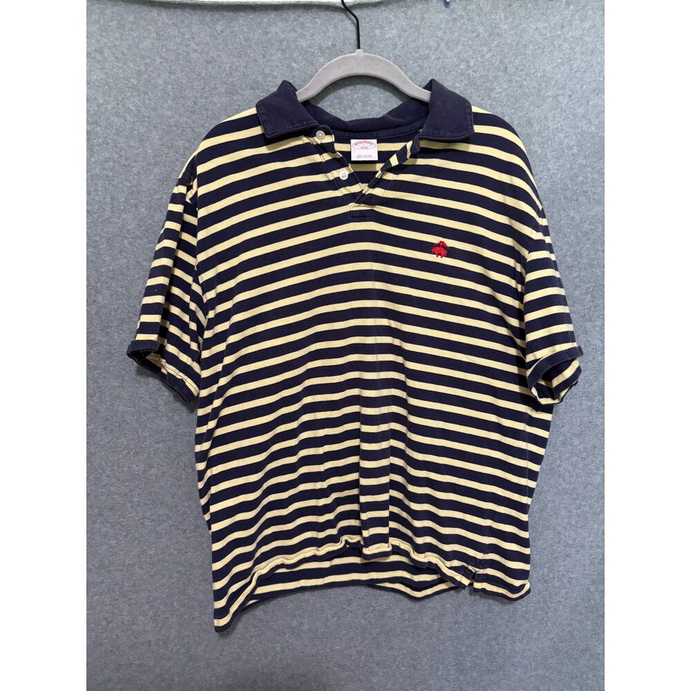 Brooks Brothers 346 Striped Polo Shirt M Men’s Large Navy Yellow Preppy Nautical